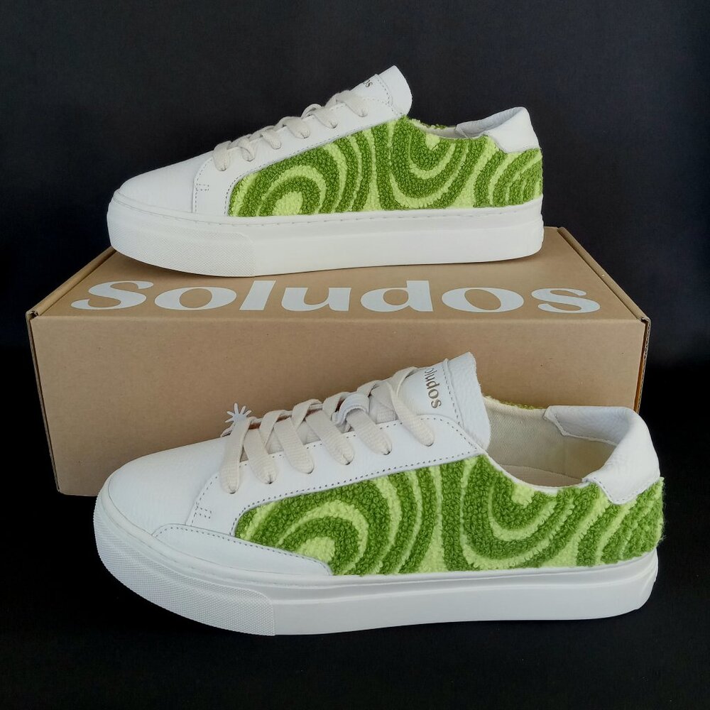 SOLUDOS Ibiza Platform Psychedelic Spiral Sneakers White/Green Women Sz 8.5 NWB